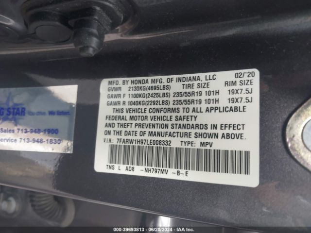 7FARW1H97LE008332 Honda Cr-v 2wd Touring