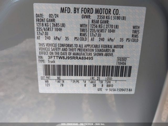 3FTTW8J95RRA69495 Ford Maverick Xlt