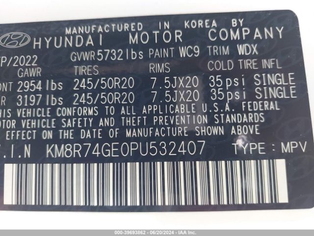 KM8R74GE0PU532407 Hyundai Palisade Calligraphy