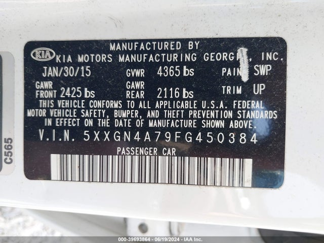 KIA OPTIMA EX 2015 5XXGN4A79FG450384 Image 9