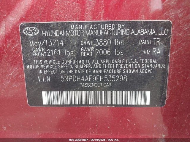 Hyundai ELANTRA SE 2014 5NPDH4AE9EH535298 Image 9