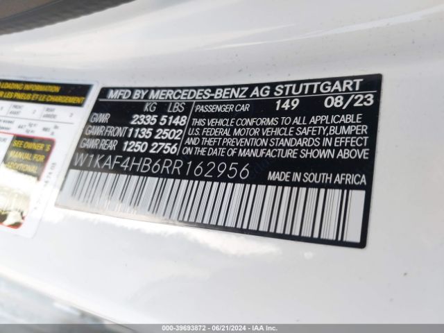 W1KAF4HB6RR162956 Mercedes-Benz C 300