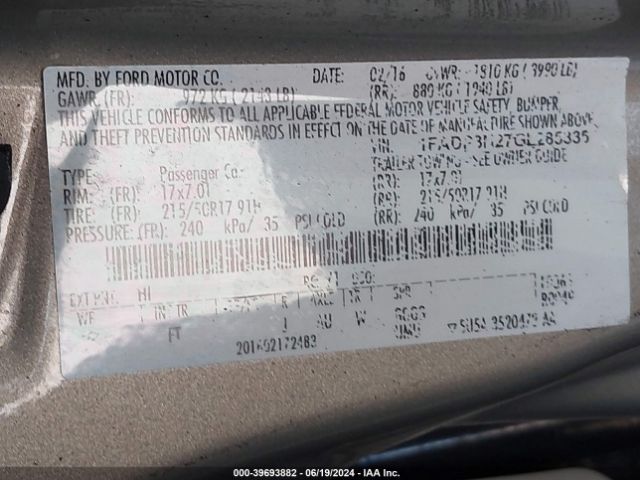 1FADP3N27GL285335 Ford Focus Titanium
