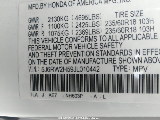 5J6RW2H59JL010442 Honda CR-V EX