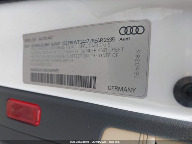 WAUEAAF42MA069658 Audi A4 Premium Plus 45 Tfsi S Line Quattro S Tronic