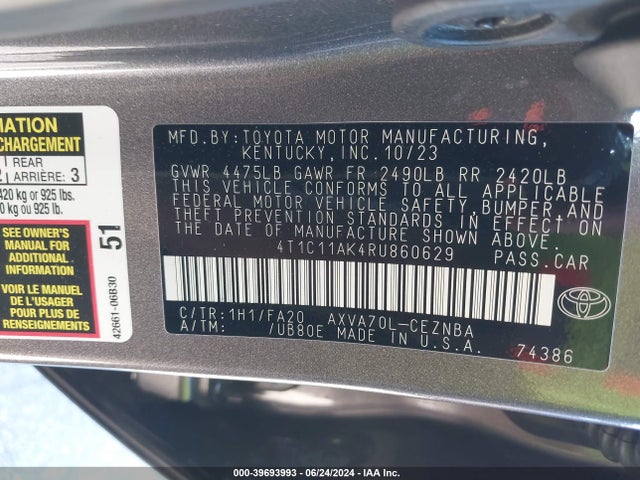 Toyota CAMRY LE 2024 4T1C11AK4RU860629 Image 9