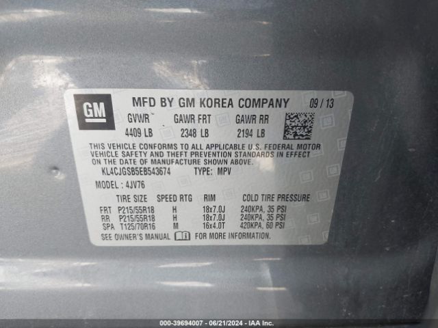 KL4CJGSB5EB543674 Buick Encore Leather