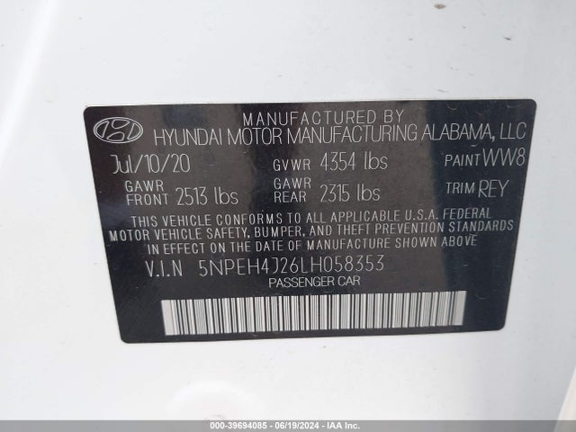 Hyundai Sonata Limited 2020 5NPEH4J26LH058353 Image 9