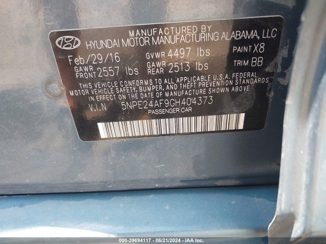 Hyundai SONATA SE 2016 5NPE24AF9GH404373 Image 9