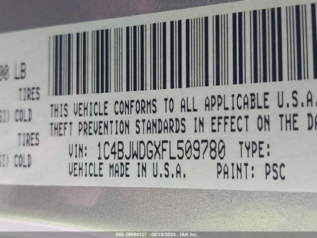 1C4BJWDGXFL509780 Jeep Wrangler Unlimited Sport