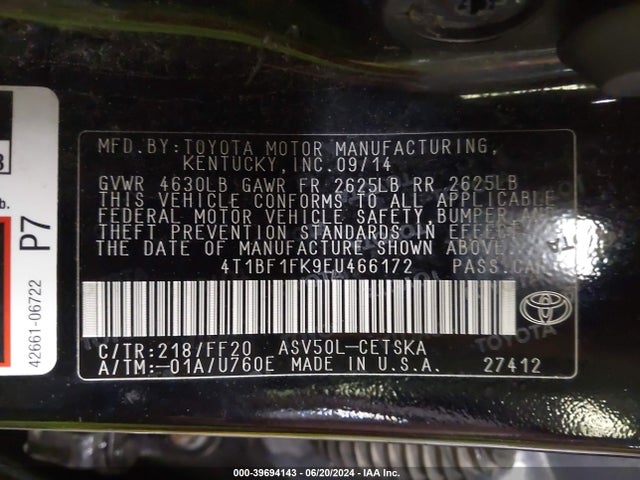 Toyota CAMRY SE 2014 4T1BF1FK9EU466172 Image 9