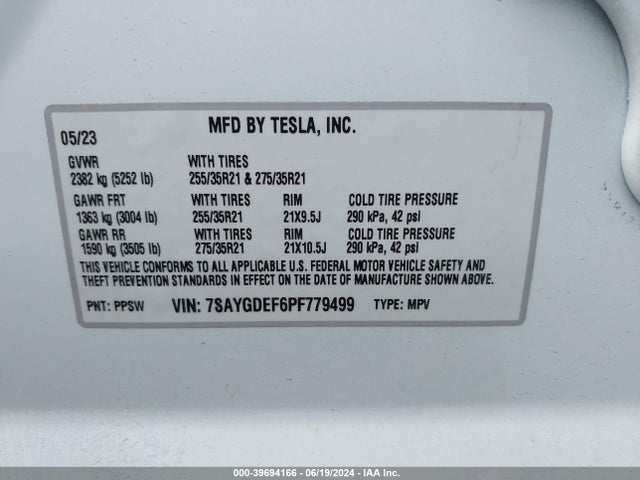 7SAYGDEF6PF779499 Tesla Model Y Awd/performance Dual Motor All-wheel Drive