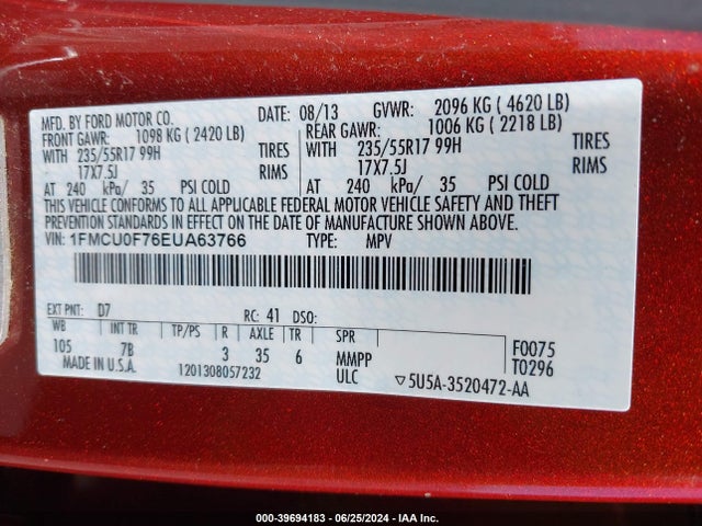 Ford ESCAPE S 2014 1FMCU0F76EUA63766 Image 9