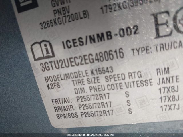 3GTU2UEC2EG480616 GMC Sierra 1500 Sle
