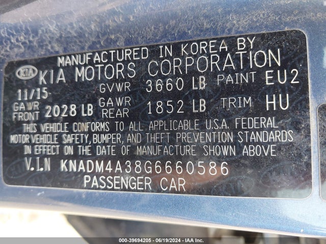KIA RIO LX 2016 KNADM4A38G6660586 Image 9