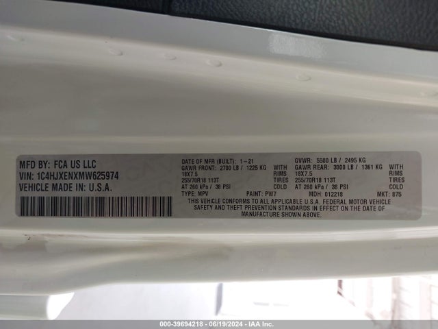 1C4HJXENXMW625974 Jeep Wrangler Unlimited Sahara 4x4
