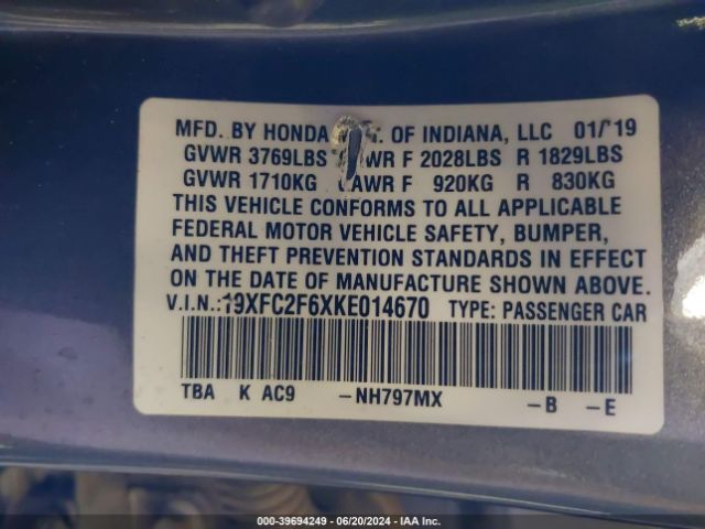 19XFC2F6XKE014670 Honda Civic Lx