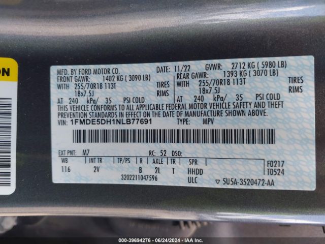 1FMDE5DH1NLB77691 Ford Bronco Outer Banks