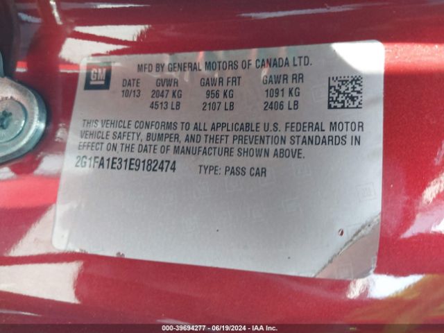 2G1FA1E31E9182474 Chevrolet Camaro 2ls