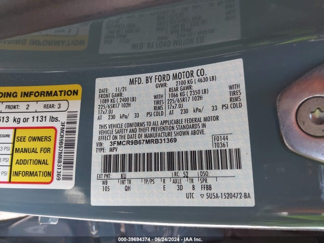 Ford Bronco Sport Big Bend 2021 3FMCR9B67MRB31369 Image 9