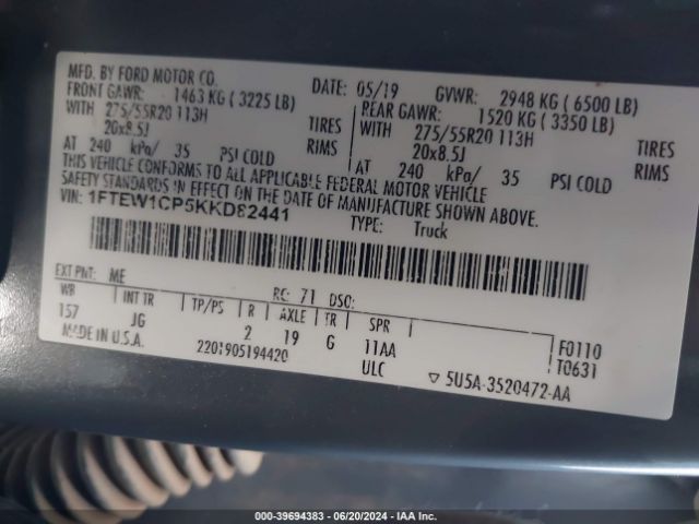 1FTEW1CP5KKD82441 Ford F-150 Xl