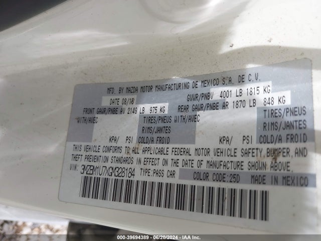 3MZBM1U7XGM328184 Mazda Mazda3 I Sport
