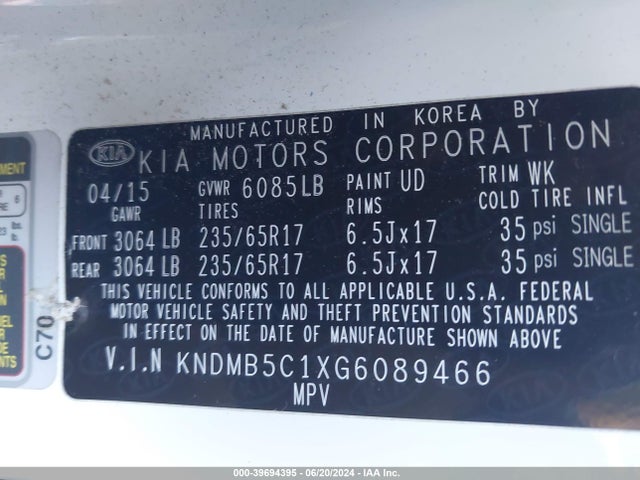 KIA SEDONA LX 2016 KNDMB5C1XG6089466 Image 9