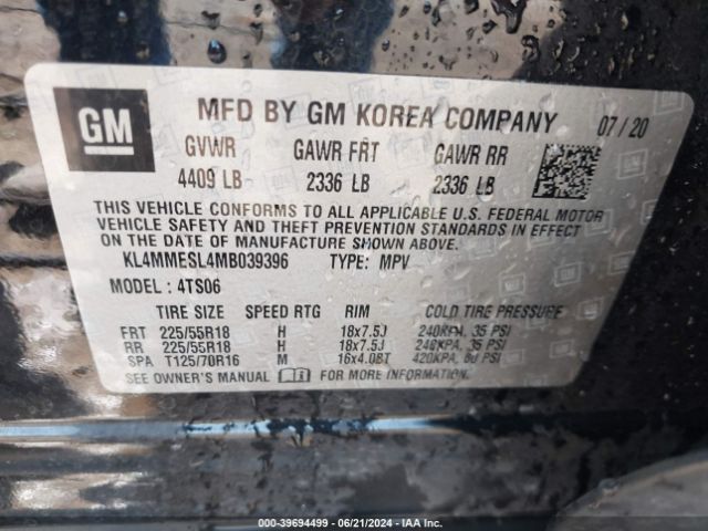 KL4MMESL4MB039396 Buick Encore Gx Awd Select