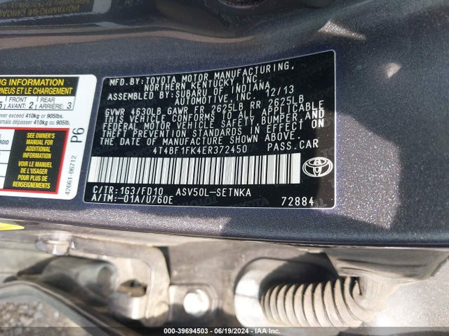 Toyota CAMRY LE 2014 4T4BF1FK4ER372450 Image 9