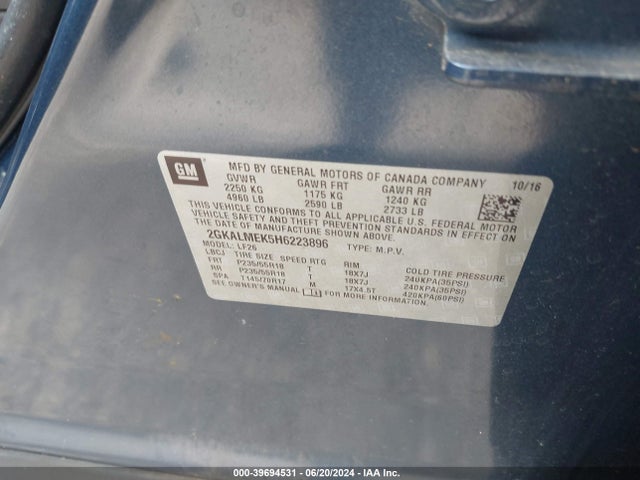 GMC Terrain Sle-1 2017 2GKALMEK5H6223896 Image 9