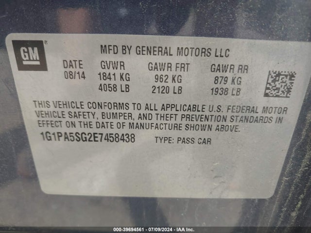 Chevrolet Cruze Ls Auto 2014 1G1PA5SG2E7458438 Image 9