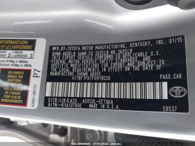 4T1BF1FK7FU919030 Toyota Camry