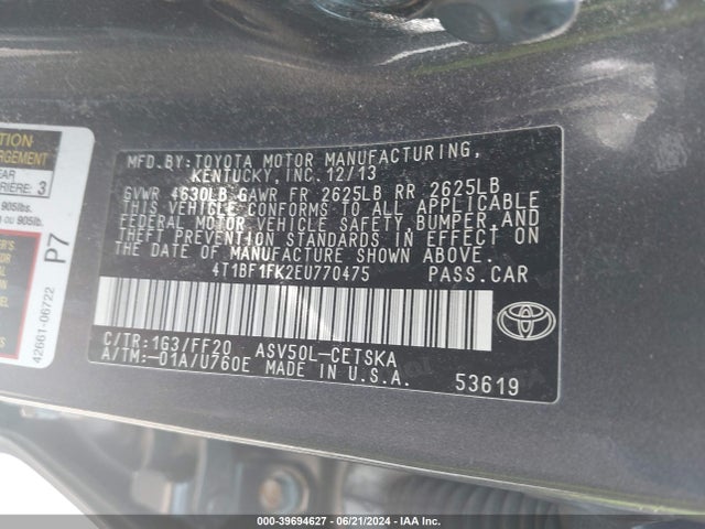 Toyota CAMRY SE 2014 4T1BF1FK2EU770475 Image 9