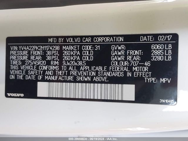 YV4A22PK2H1174298 Volvo Xc90 T6 Momentum