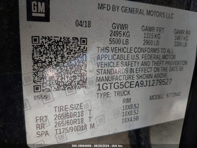 1GTG5CEA9J1279527 GMC CANYON SLE