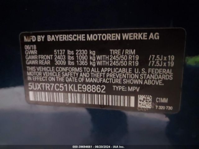 5UXTR7C51KLE98862 BMW X3 Sdrive30i
