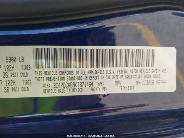 3C4PDCAB8KT871464 Dodge Journey Se Value Package