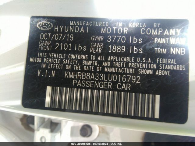 KMHRB8A33LU016792 Hyundai Venue Se