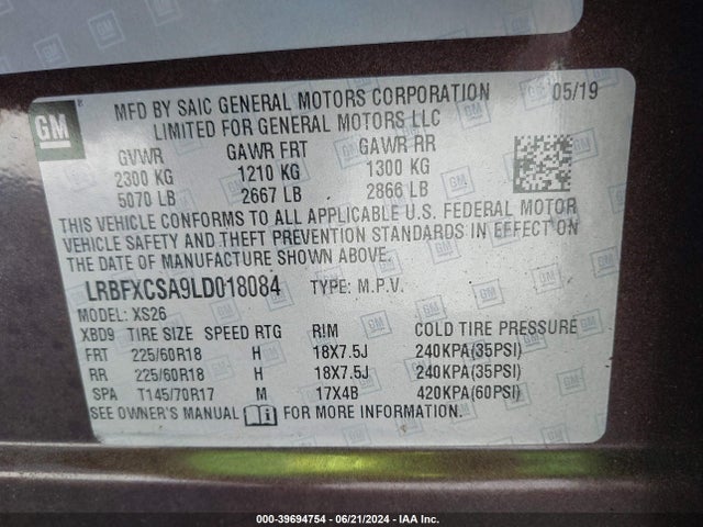 Buick Envision Fwd Essence 2020 LRBFXCSA9LD018084 Image 9