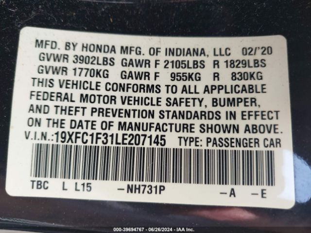 19XFC1F31LE207145 Honda CIVIC EX