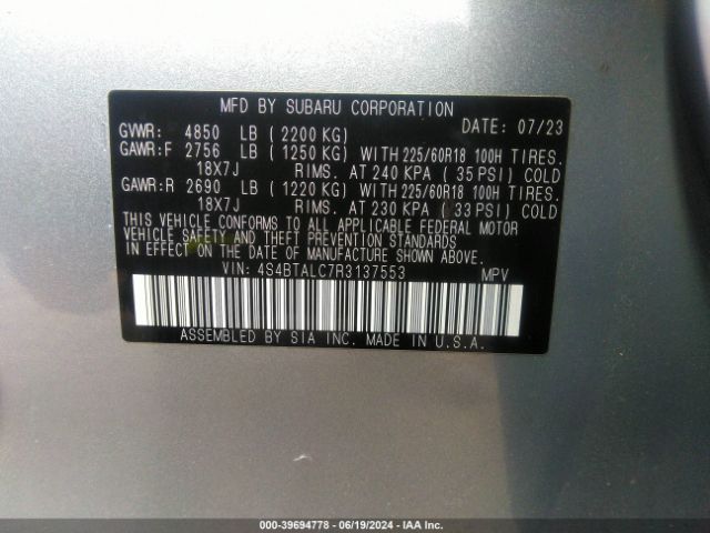 4S4BTALC7R3137553 Subaru Outback Onyx Edition