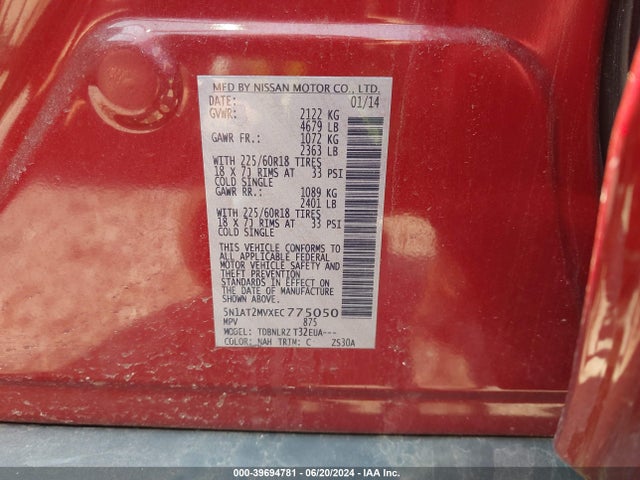 Nissan Rogue Sl 2014 5N1AT2MVXEC775050 Image 9