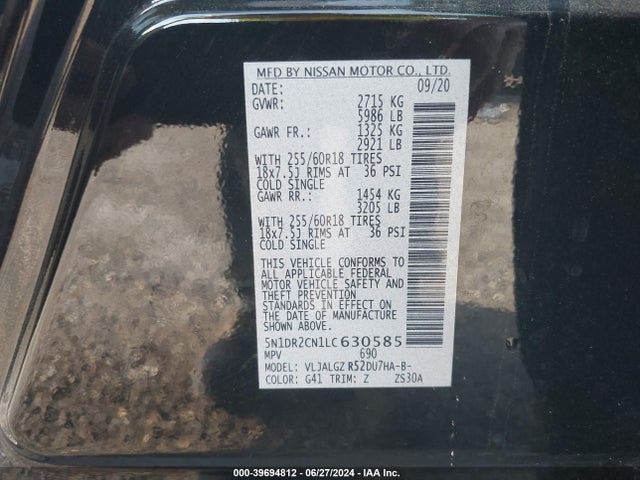 Nissan Pathfinder Sl 2wd 2020 5N1DR2CN1LC630585 Image 9