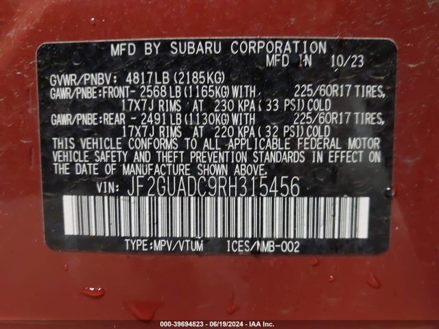 Subaru Crosstrek Premium 2024 JF2GUADC9RH315456 Image 9
