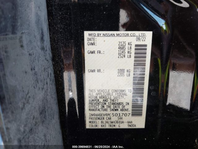 1N4AA6EV4PC501707 Nissan Maxima Sr Xtronic Cvt