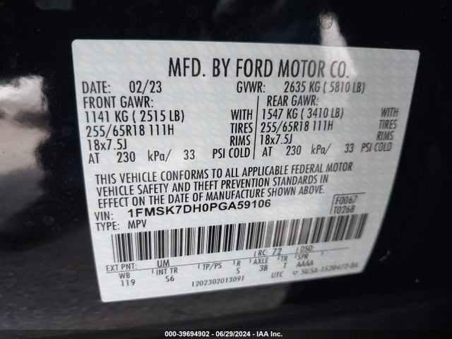 Ford EXPLORER XLT 2023 1FMSK7DH0PGA59106 Image 9