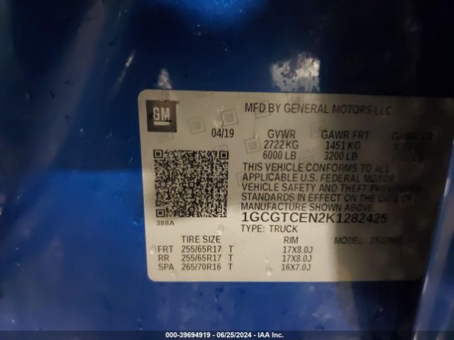 1GCGTCEN2K1282425 Chevrolet Colorado Lt