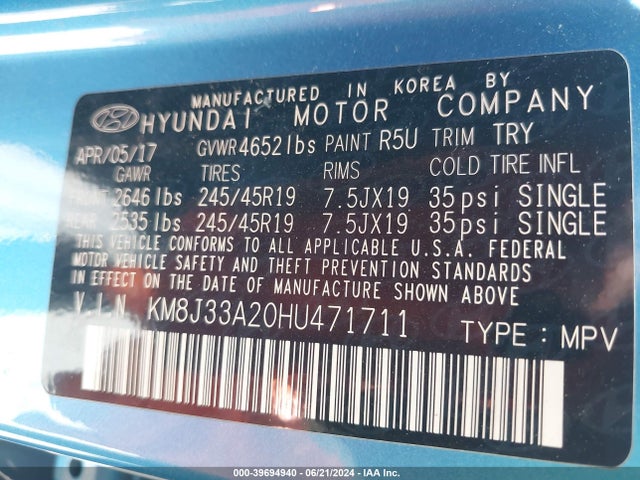 Hyundai Tucson Night 2017 KM8J33A20HU471711 Image 9