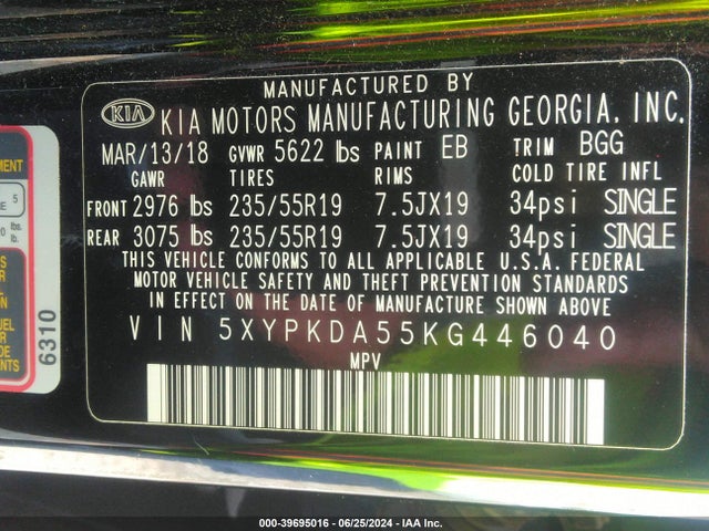 KIA Sorento 3.3l Sx 2019 5XYPKDA55KG446040 Image 9