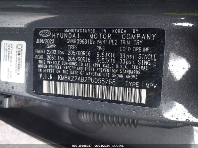 KM8K22AB2PU058768 Hyundai Kona Se